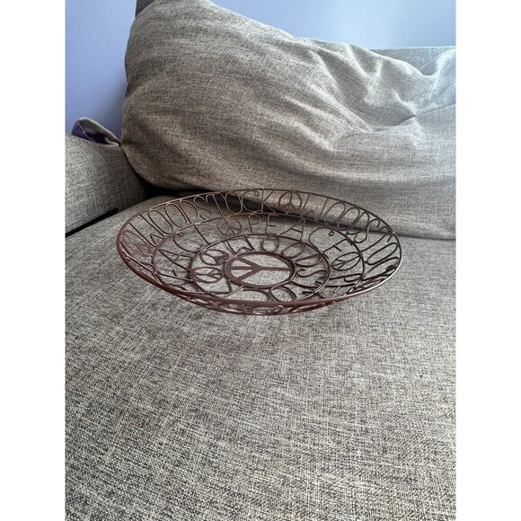 Mira Fair Trade Bowl 11" Decorative Shallow Brown Wire Basket Woodstock Peace - Picture 4 of 7